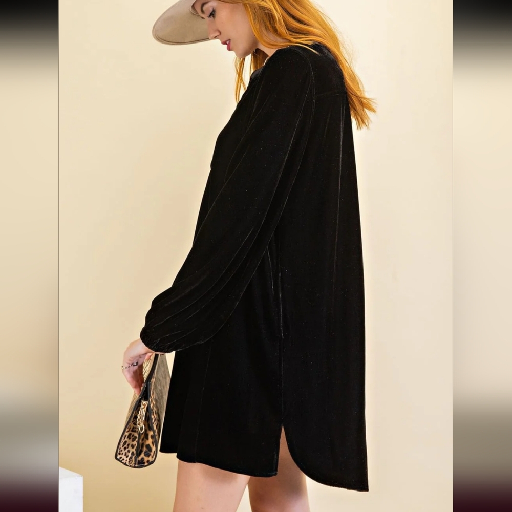 Loose fit soft velvet tunic dress with pockets by Easel size 3X - Picture 4 of 12